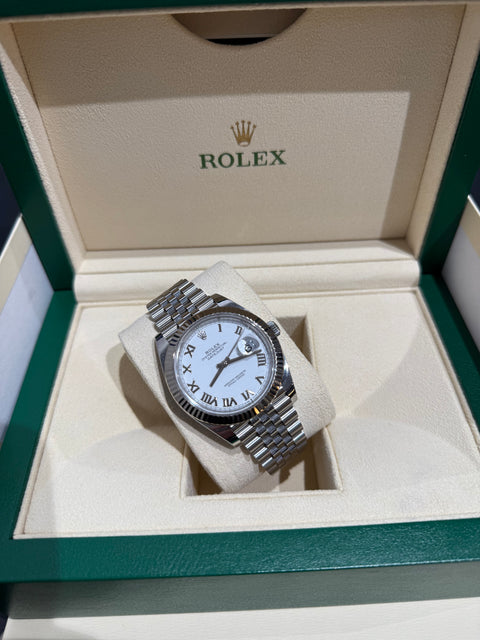 Rolex Datejust 41mm white Roman dial 2020 model includes box and papers - full set