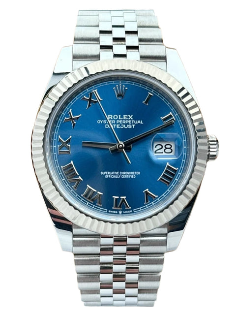 2022 Rolex DateJust 41 Blue Roman Dial Oyster 126334 White Gold Fluted Bezel