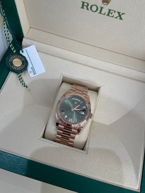 2022 Rolex Day-Date Rose Gold Olive Dial