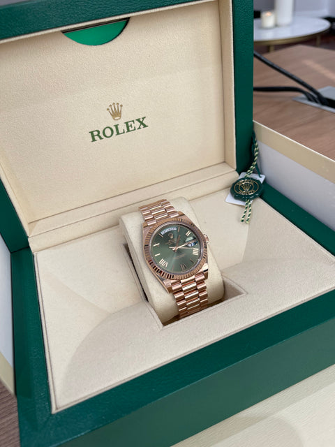 2022 Rolex Day-Date Rose Gold Olive Dial