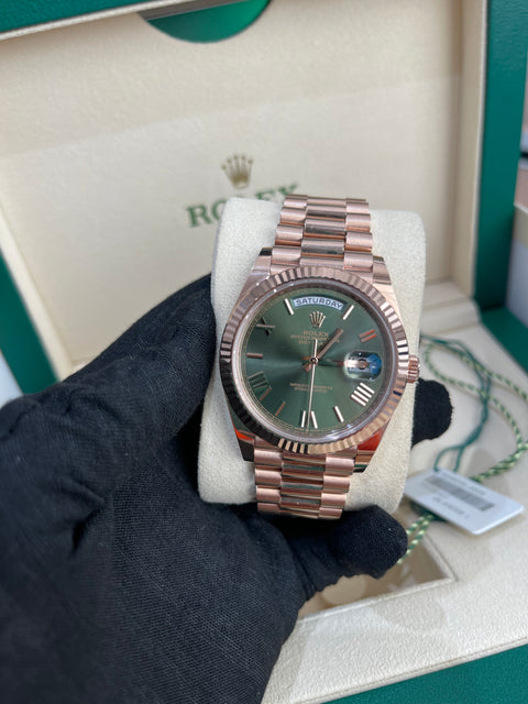 2022 Rolex Day-Date Rose Gold Olive Dial