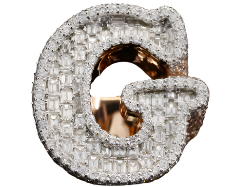 Solid Gold Alphabetic Baguette Ring