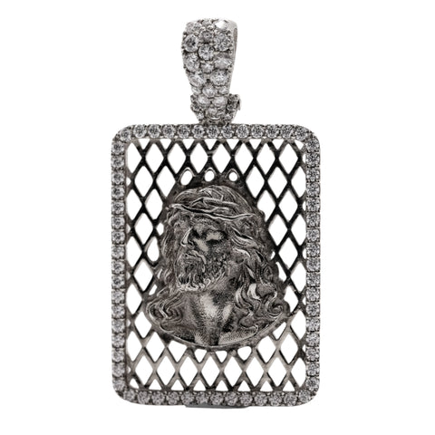 10KT White Gold W/ Diamond Jesus Pendant