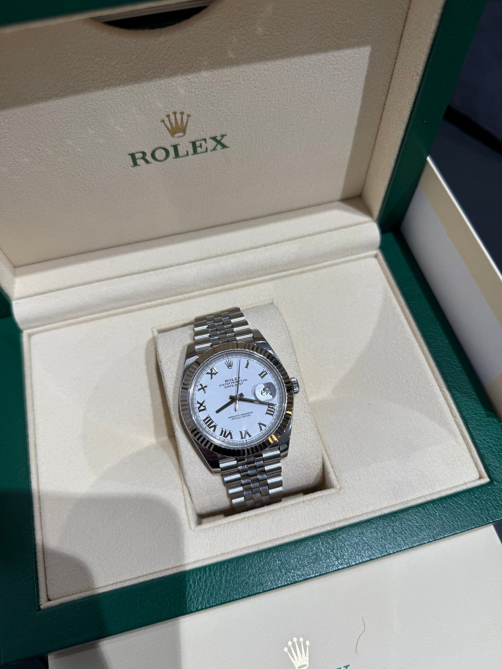 Rolex Datejust 41mm white Roman dial 2020 model includes box and papers - full set