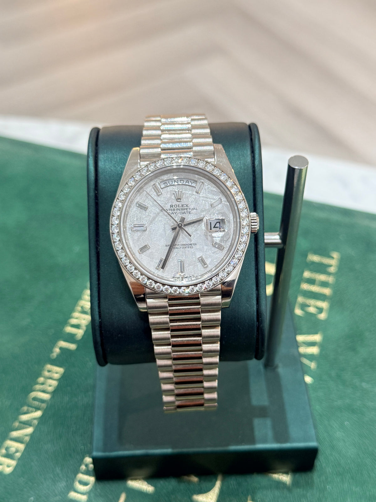 2022 Rolex Day-Date 40 228396TBR – Platinum – Meteorite Diamond Dial – Factory Diamond Bezel – Full Set