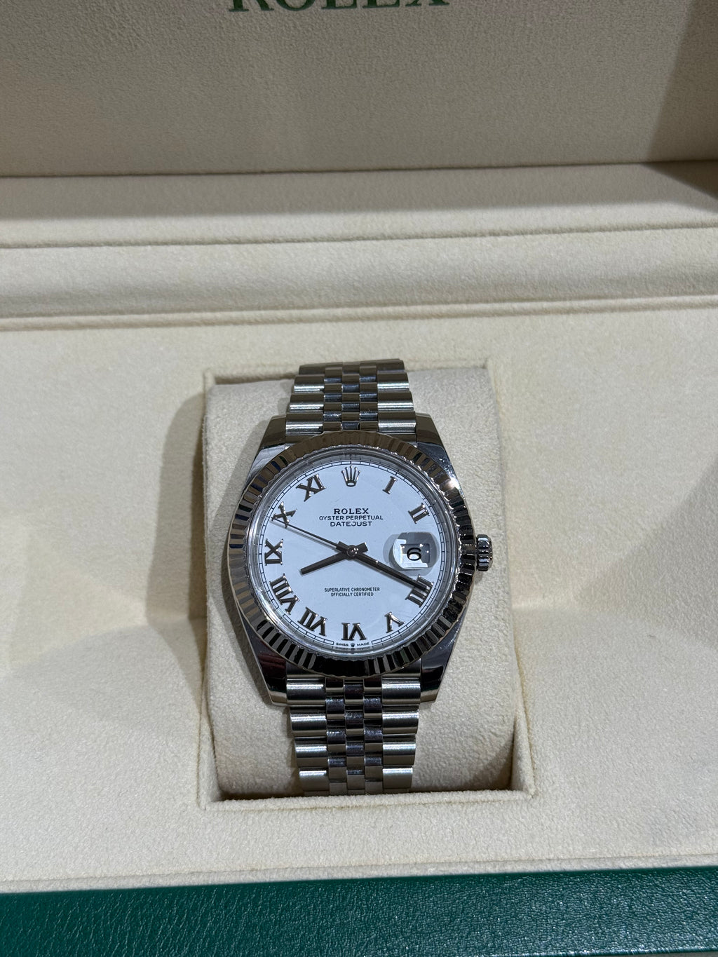 Rolex Datejust 41mm white Roman dial 2020 model includes box and papers - full set