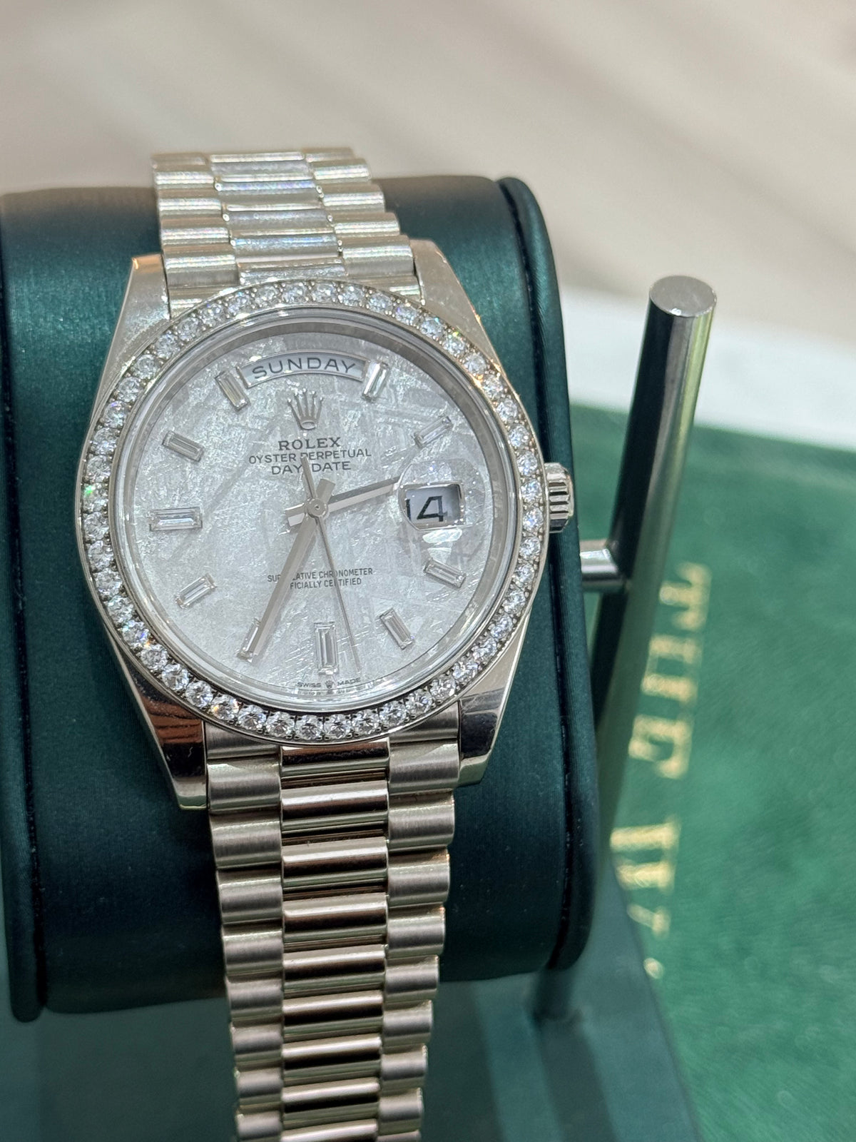 2022 Rolex Day-Date 40 228396TBR – Platinum – Meteorite Diamond Dial – Factory Diamond Bezel – Full Set