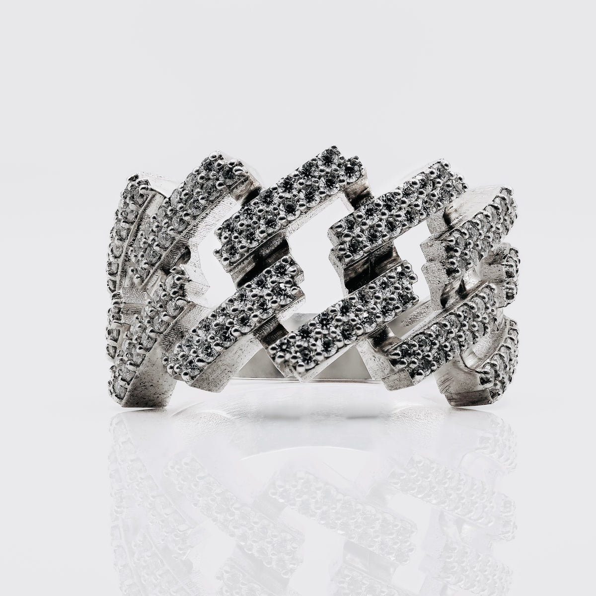 18mm White Gold Miami Cuban Style Ring