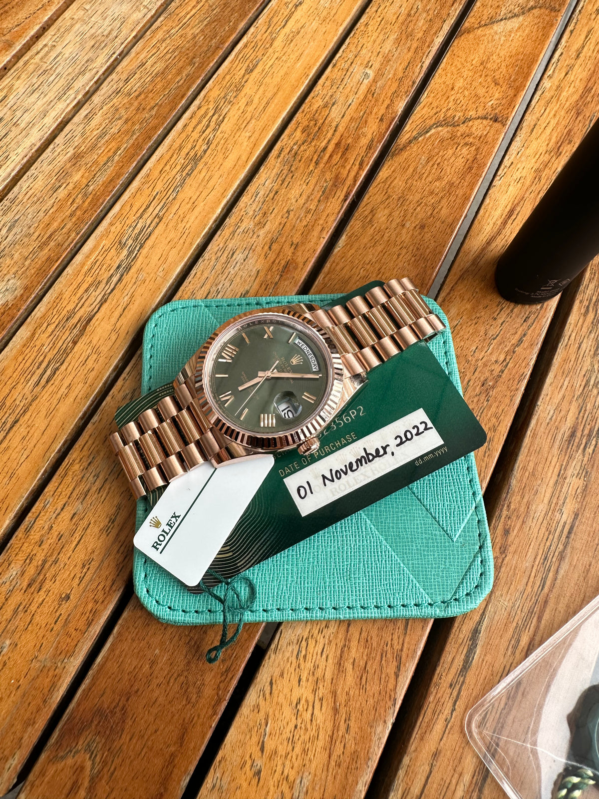 2022 Rolex Day-Date Rose Gold Olive Dial