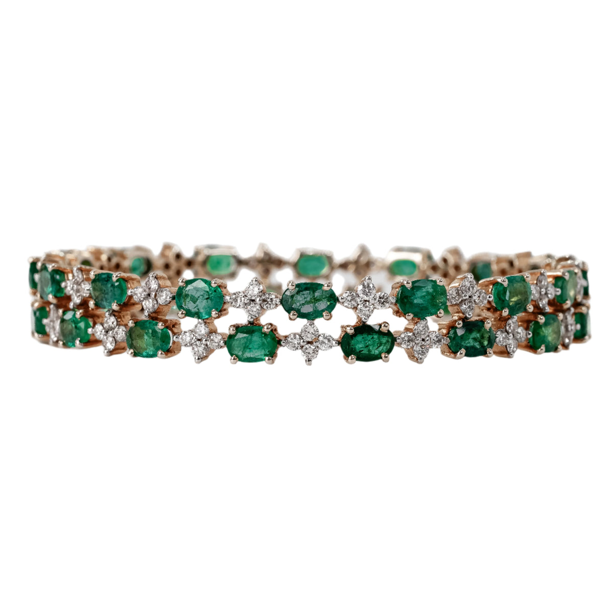 14KT Yellow Gold Emerald and Natural Diamond Bangle