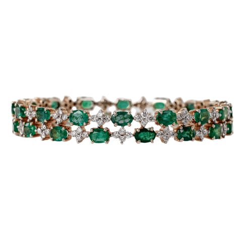 14KT Yellow Gold Emerald and Natural Diamond Bangle