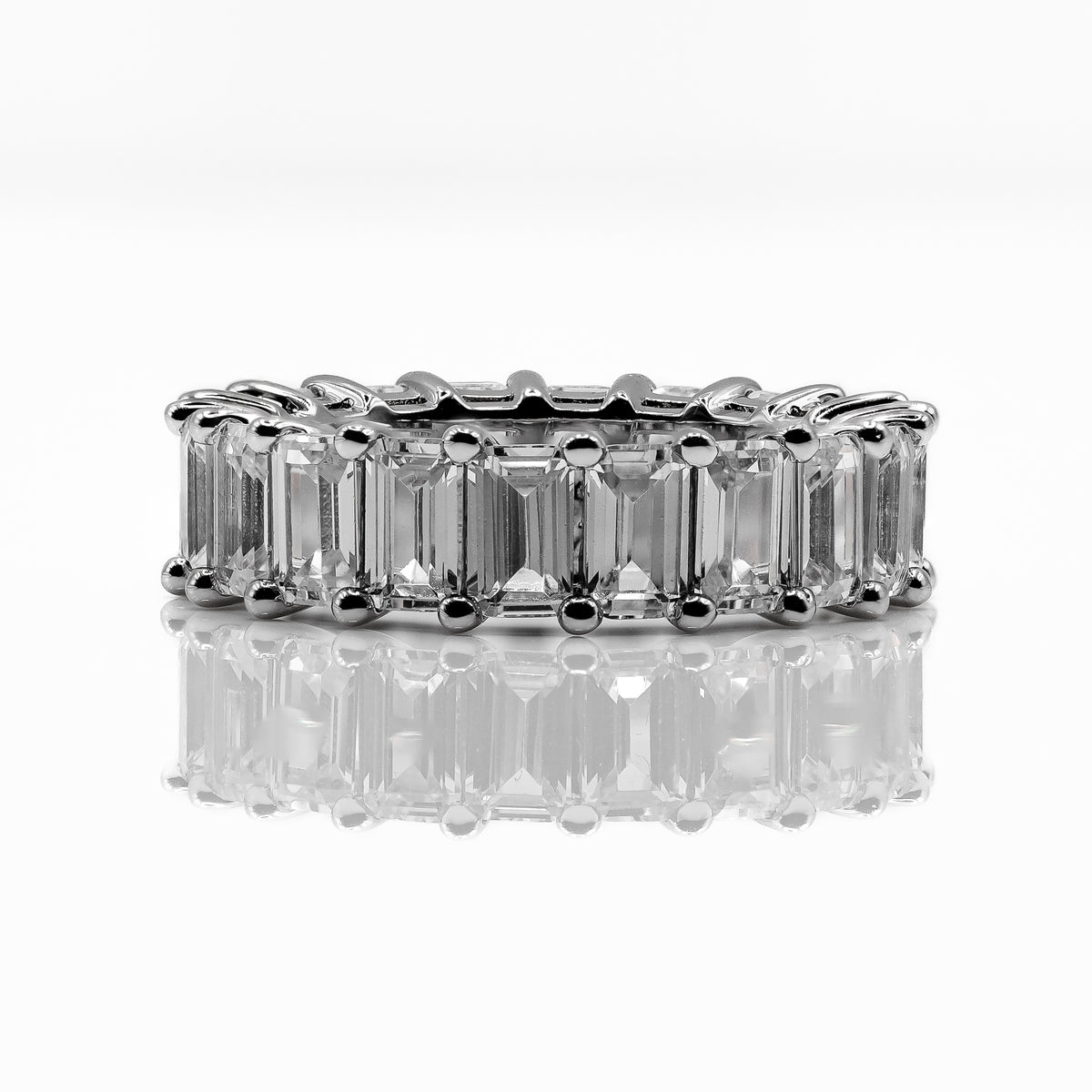18KT White Gold Emerald Cut Eternity Band