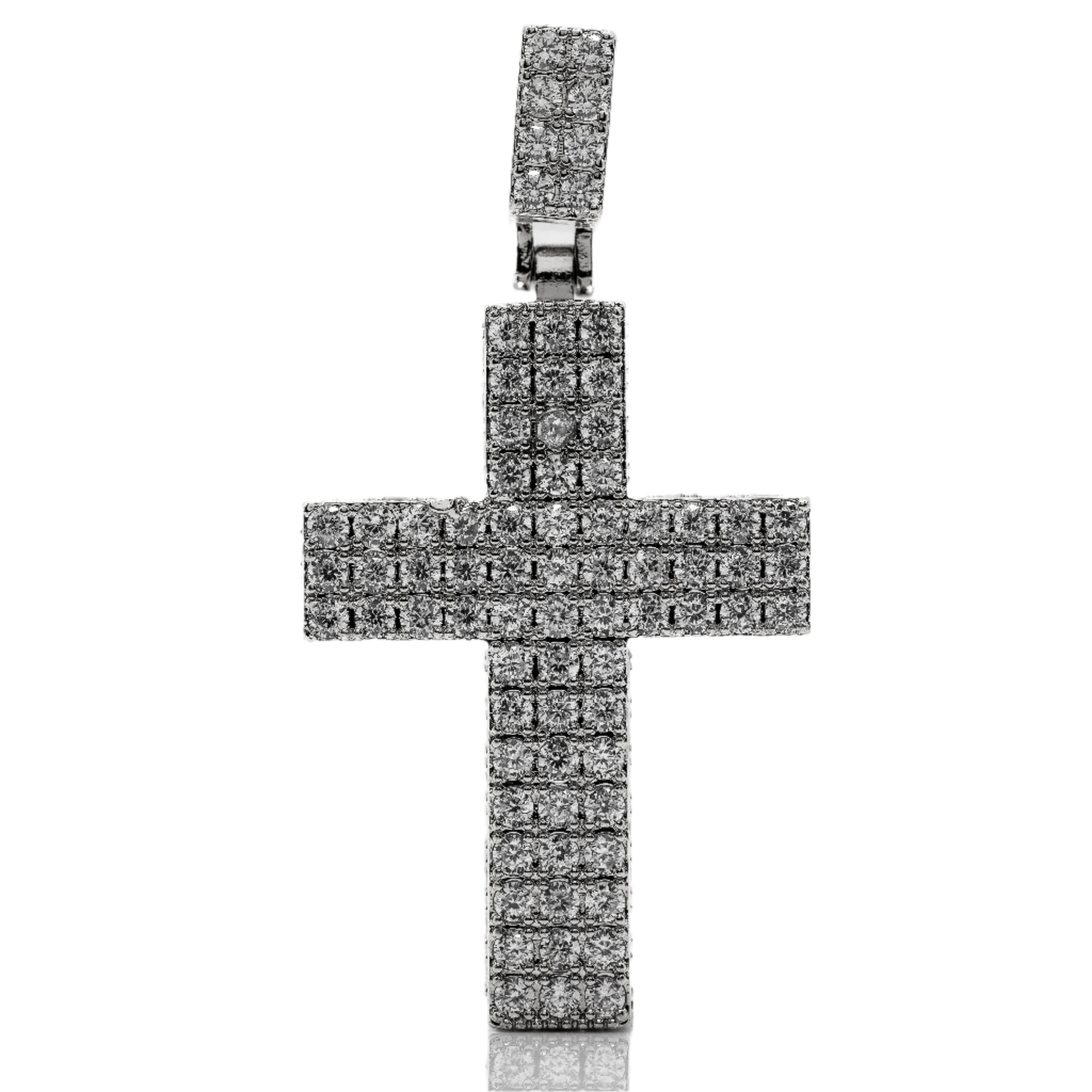 Solid 18KT White Gold Cross Pendant W/ 2.80CT Natural Diamonds