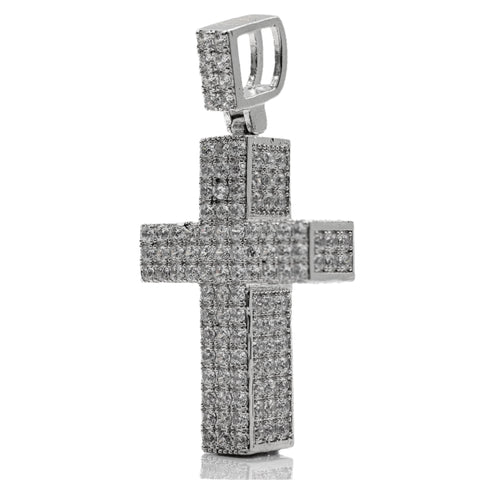 Solid 18KT White Gold Cross Pendant W/ 2.80CT Natural Diamonds