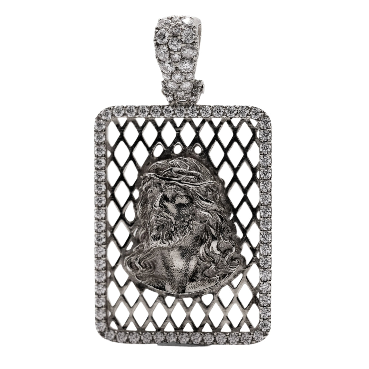 10KT White Gold W/ Diamond Jesus Pendant