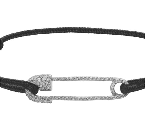 Solid Gold Safety Pin Bracelet on Leather Band