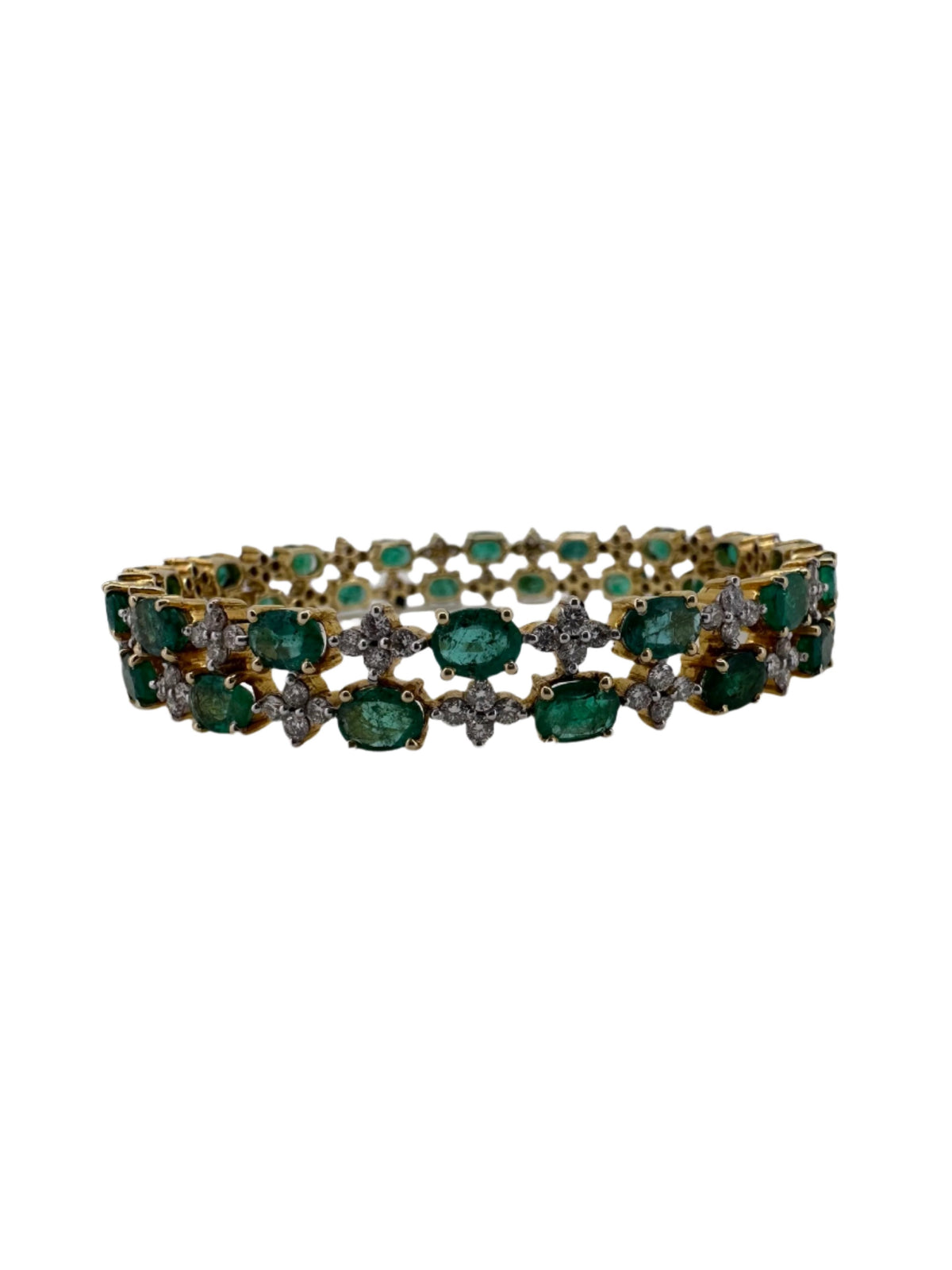 14KT Yellow Gold Emerald and Natural Diamond Bangle